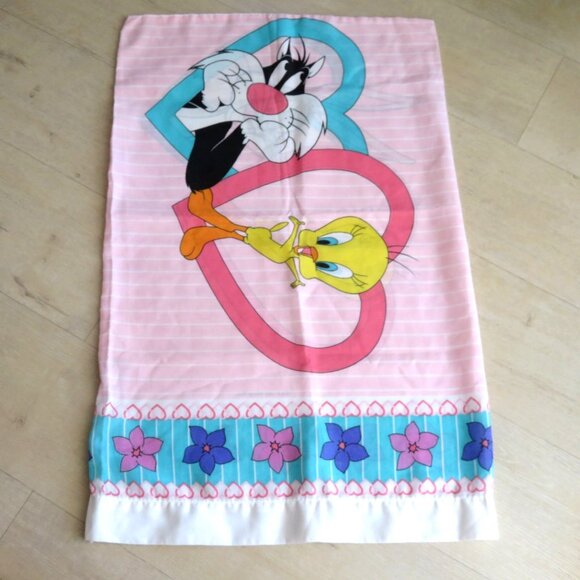 Vintage 1996 BIBB 1 Standard Pillowcase Tweety Sylvester Bugs Bunny Reversable - Picture 5 of 7